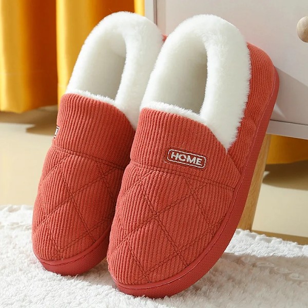 Tjocka plattform lurviga tofflor Inomhus utomhus män bomullsskor unisex Håll varm sammet Plysch ankel snöstövlar kvinnor hem tofflor A-Orange 44-45