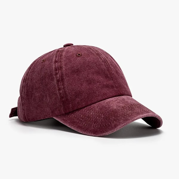 Tvättad vanlig cap Retro Justerbar Original Klassisk Lågprofil Bomulls Golfhatt Okonstruerad Cap Herr Kvinnor wine red Adjustable