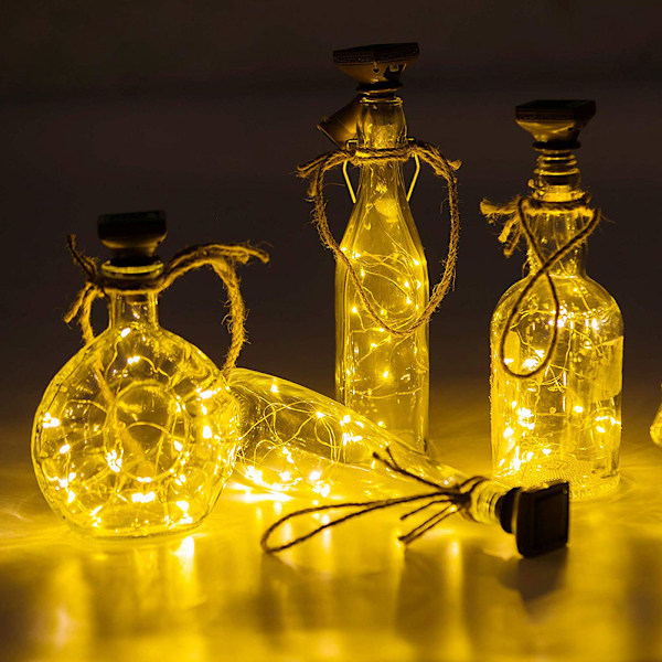 6 st 2 m 20 LED solcells drivna korkformade ljusslingor vattentäta