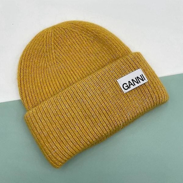 Stickad Herr Dam Ganni Vinter Varm Cap Manschettstickad Stretch Beanie Hatt Ginger