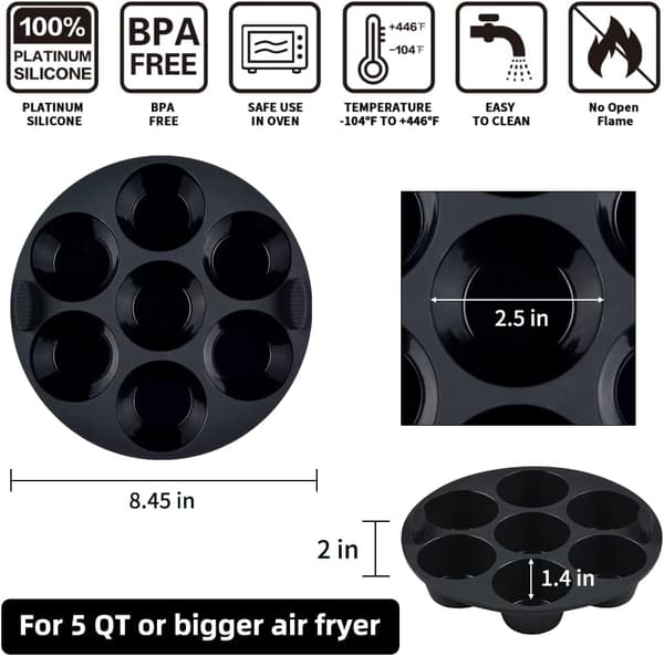 Silikon Muffinsform til Airfryer/Ovn - 8,4\" Non-Stick Bageforme, 2-pak Sort Black 2