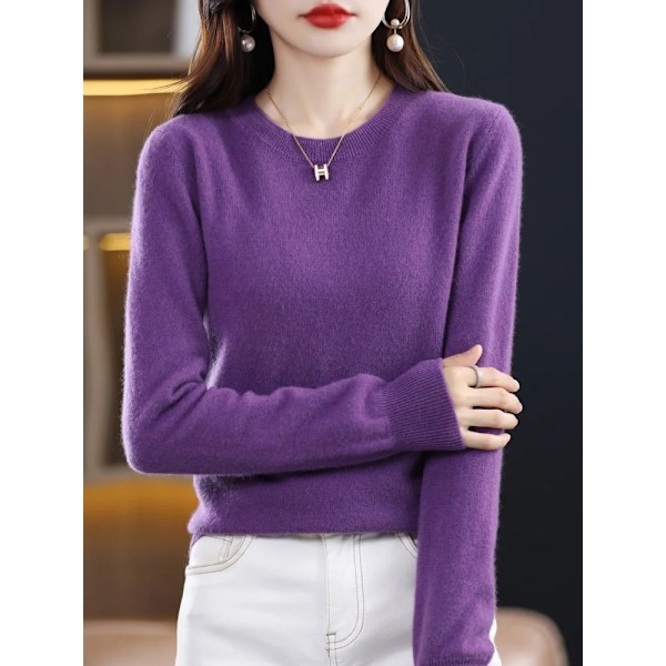 100% Merinould Sweater Kvinnor Cashmere Pullover Stick Höst Vinter O-Hals Solid Color Fashion Basic Kvinna E Kläder Topp Wumai Blå L