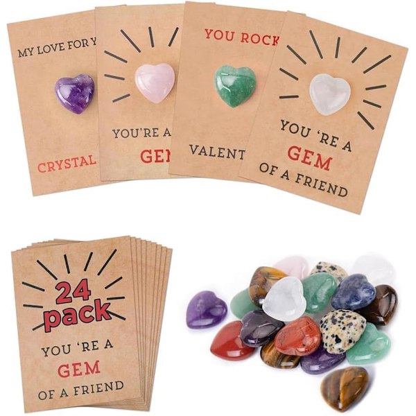 Valentinsdag Gaver til Børn, 24 stk. Hjerteformede Krystal Byttekort (24 stk) 24 pcs