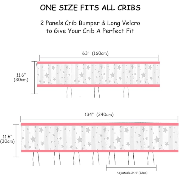 Spjälskydd, ventilerad sängram, babynest sängram, spjälor till barnsängar, nät spjälsäng, kantskydd Star pink