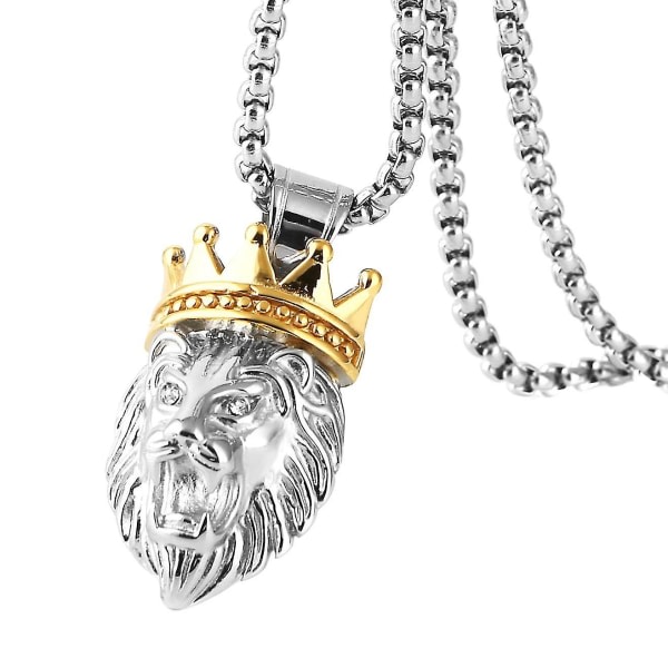 Rostfritt stål Guld Silver Svart Färg Lejonkungen Huvudhänge Långkedja Halsband Män S Mode Charm Smycken Present Silver