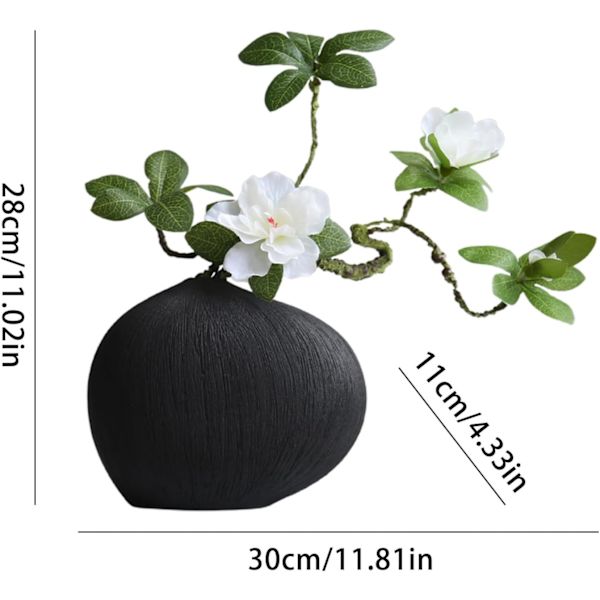Keramisk blomkruka – geometrisk formarrangemang, vit dekorativ kruka för mantel, bokhylla Svart vas + vit fenix och azalea