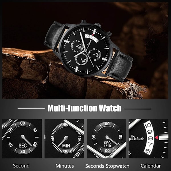 Herrar Analog Kvarts Affärsur Luminous Vattentät Armbandsur Datum Kalender Klocka Chronograf Rostfritt Stål Armband Klocka Svart C Black C