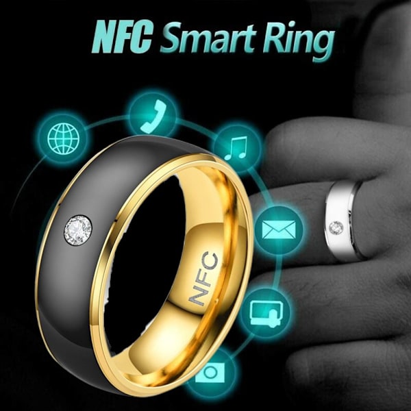 NFC Älyrengas Sormi Digitaalinen Rengas SVART&GULD 9 Musta&KULTA Black&GOLD 9