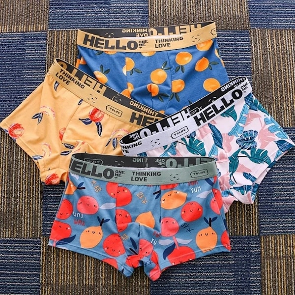 3 stk Herretruser BoxerShorts Herre Underklær Bomull Boxer Herre Cartoon Fruktkalsonger Pustende Fukt Man Boxers JuGanYe M 40-50KG