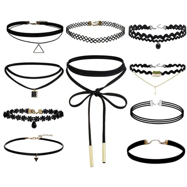 10-pack Choker Halsband Svart Klassisk Sammet Stretch Gothic—max