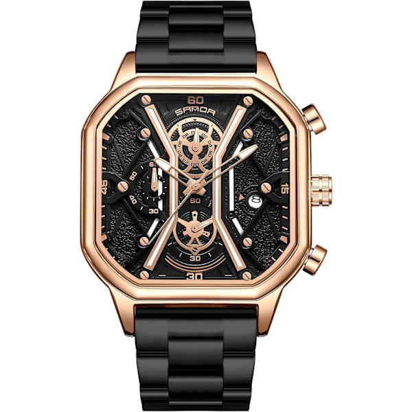 Herrar Business Rostfritt Stål Klocka Luminous Analog Armbandsur Multifunktionell Chronograph Klocka Mode Kvadratisk Klocka Svart Guld C Black gold C
