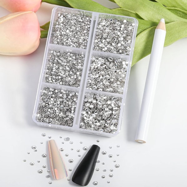 7200 st Klar Flatback Strassstenar för Hantverk, Blandade 6 Storlekar med Vaxpenna-Set, SS3-SS10 crystal 6 Sizes/7200pcs