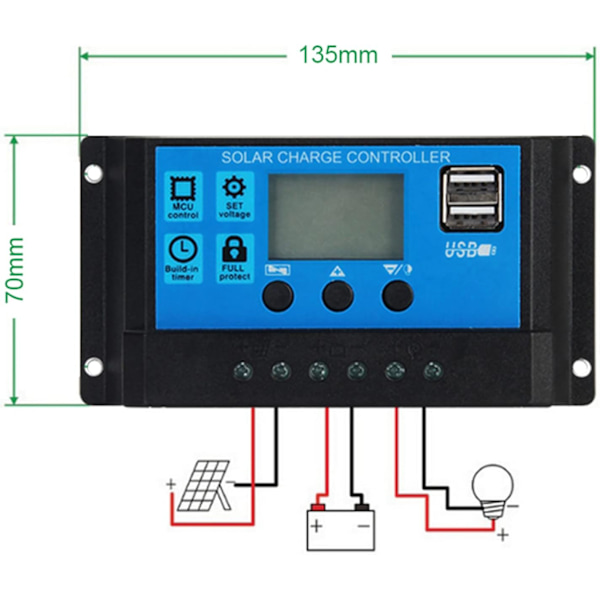 Solcelleladeregulator, 60A/50A/40A/30A/20A/10 A, 24 V, automatisk solcelleladeregulator, MPPT-regulator, 12 V, PWM-panel til solpaneler (60 A) 60A