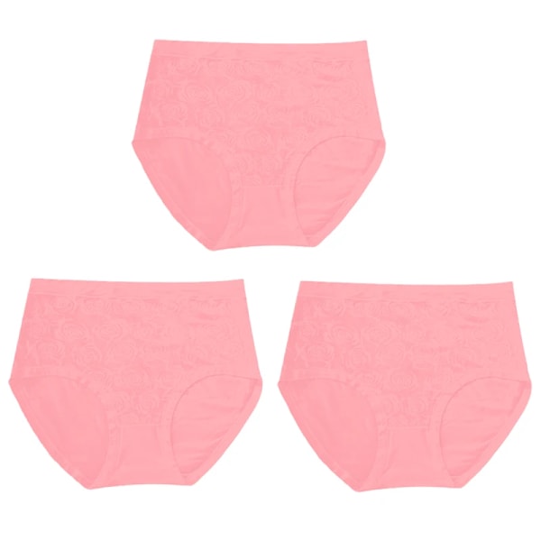 3-pack Kvinnors Höga Midjetrosor Damunderkläder Modal Spets Andas Bekväma Underkläder Moder Medelålders Kläder Räka Rosa (3st) 4XL (85-100)