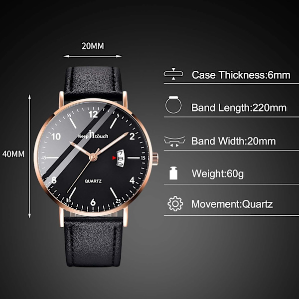 Herrarmbandsur Vattentätt Analog Kvartsur för Män Casual Luminous Watch Enkel Design Armbandsur Datumkalender Klocka, Guld Svart a, L