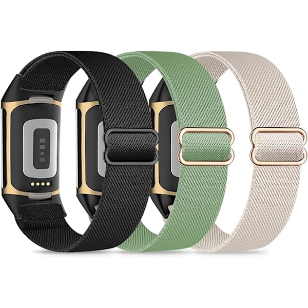 3 elastiske håndledsbånd, kompatible med Fitbit Charge 5/Fitbit Charge 6 armbånd for menn og kvinner, pustende og justerbare C