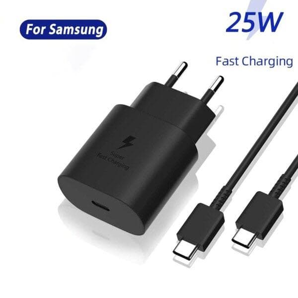 Hurtigoplader Adapter kompatibel med Samsung med kabel 1m (Bulk) Sort