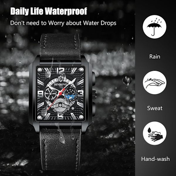 Rektangulære herre armbåndsur, mote analog kvarts armbåndsur for menn, forretningsvanntett ur, lysende armbånd i rustfritt stål for menn, svart hvit C Black White C