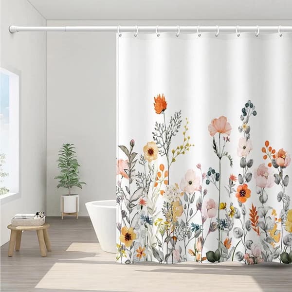 Duschdraperier, tyg Duschdraperi Blommor och växter Vit-max