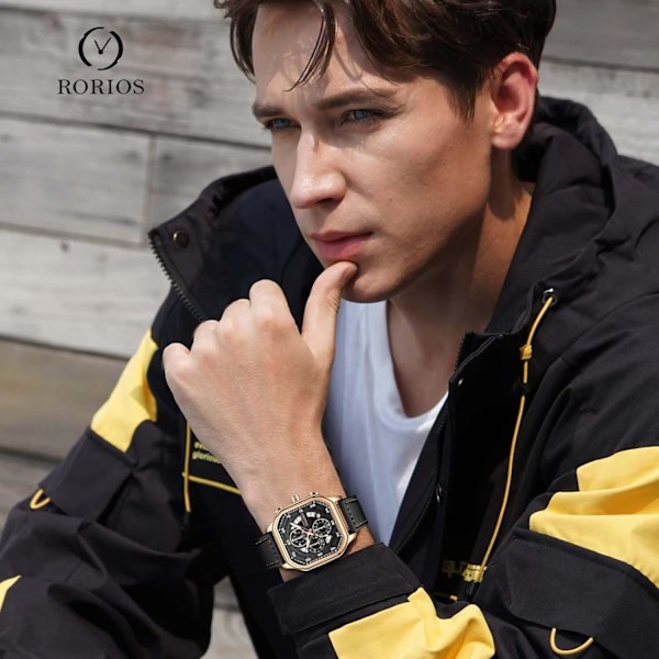 Analog Kvarts Herrar Klockor Mode Multifunktionell Armbandsur Chronograf Luminous Watch Män Stål Herrklocka Kvadratisk Fritidsklocka Guld B Gold B