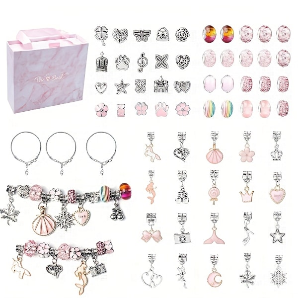 63 st armband handgjorda gör-det-själv, tecknade set, kreativt faux kristallarmband Utsökt presentförpackning Rosa