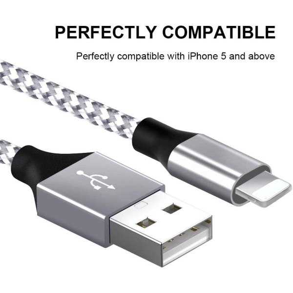 [Apple MFi-sertifisert] iPhone-lader, Lightning-kabel 3-PAKKE 6FT Nylon flettet USB-ladekabel Høyhastighets overføringskabel Kompatibel