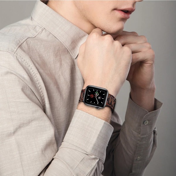Klockor som är kompatibla med Apple Watch-armband 38 40 mm 41 mm 42 mm 44 mm 45 mm, klassiskt armband med designerretro läderband White 38mm 40mm 41mm