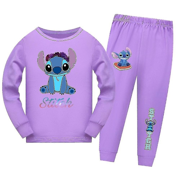 Lilo & Stitch Barnpyjamas Set Långärmad T-shirt Byxor Outfit Loungewear Nattkläder 7-14 År - Xin 13-14 År 13-14 Years Purple