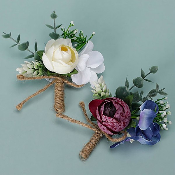 1 Buket Blomster Dekoration Simuleret Let Pleje Smuk Anti Fade Brud Boutonniere Corsage Bryllupstilbehør Jikaix Grøn Green