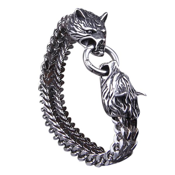 Dela Viking Armbånd - Fenrir Hoved - Rustfrit Stål Armbånd Unisex [db] 21cm 21cm