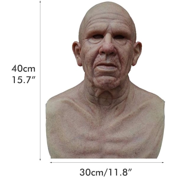 Halloween Gubbmask, Den äldre Gubben Huvudbonader Realistisk Silikonmaskerad Helhuvud Knepig rekvisit Bald Head Old Man
