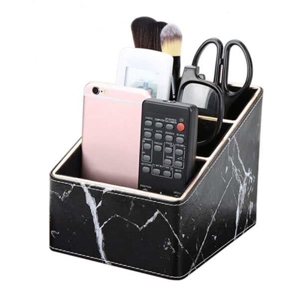 Multifunktionell Marmor Läder Skrivbord Papper Förvaringsbox Pennhållare Mobiltelefon Fjärrkontroll Förvaring Box Office Vit