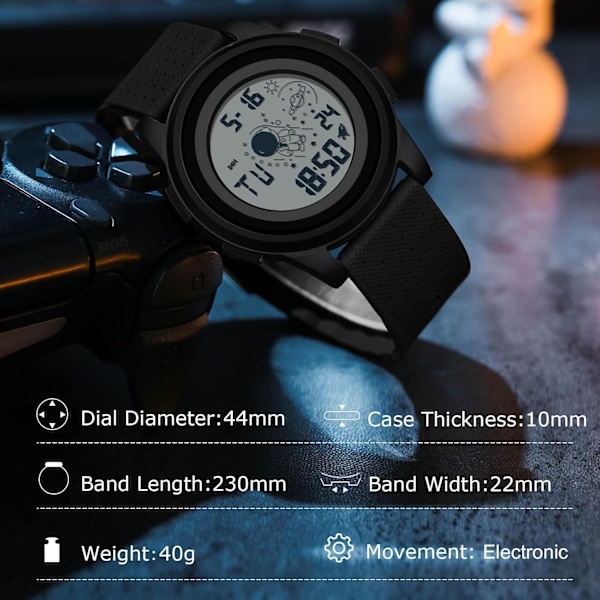 Herre Casual Klokker Minimalistisk Digitalt Armbåndsur Multifunksjonell Elektronisk Klokkesport Vanntett Herreklokke Gutt Gummi Armbånd Svart Hvit Black white