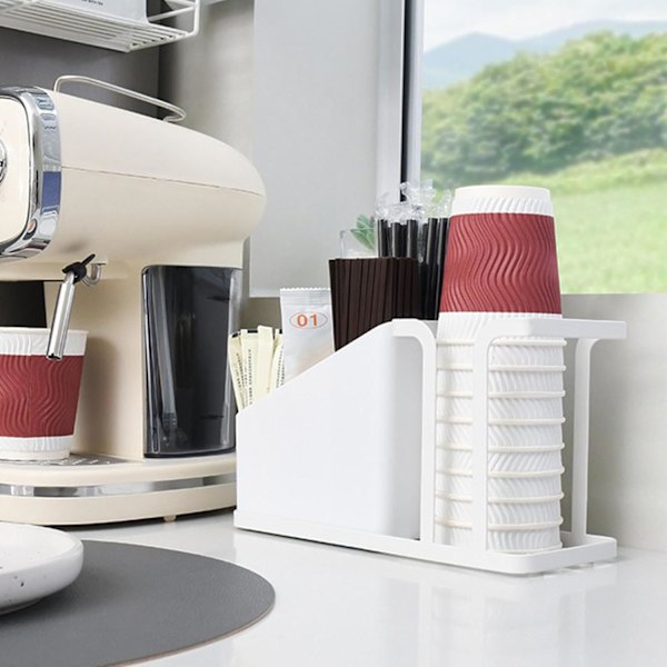 Kaffekop Dispenser, Bordplads Organizer med Elegant Sort Design til Køkken White