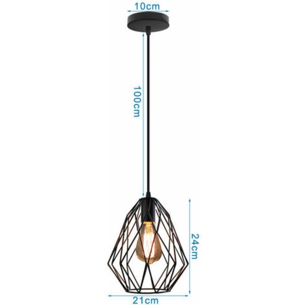 2 stk. Burlampe Pendellampe Industri Retro Loftlampe E27 Jern til Soveværelse Stue Bar Sort - Sort