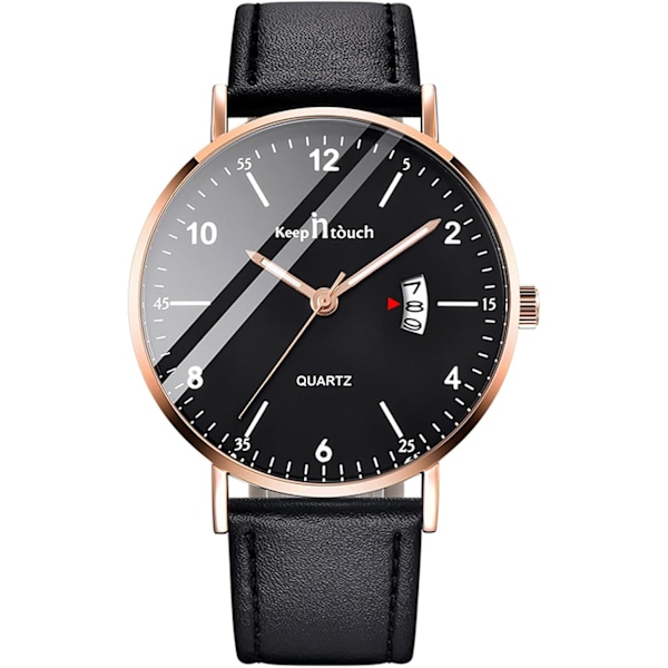 Herreklokke Vannresistent Analog Kvartsklokke for Menn Casual Lysende Klokke Enkelt Design Armbåndsur Dato Kalender Klokke, Gull Svart a, L