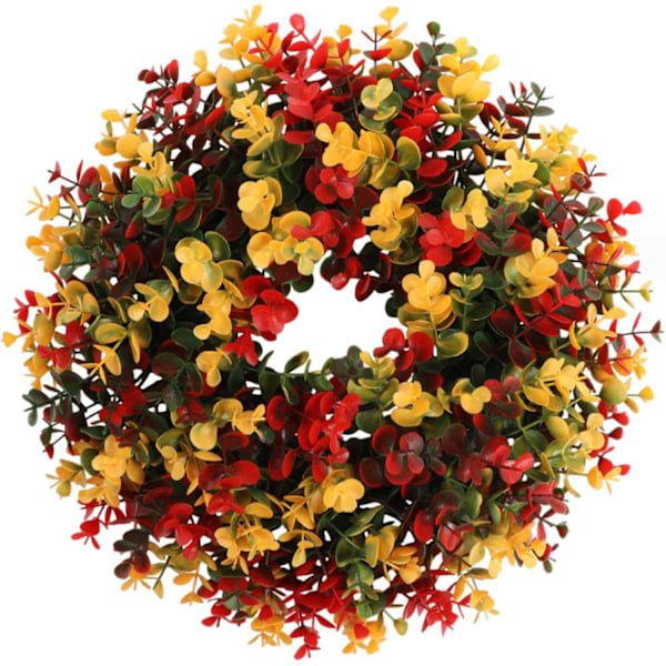 Fall Wreath 15in Artificial Simulation Blandad lämnar julkrans hängande realistisk höstkrans för ytterdörrväggfönster, små kransar