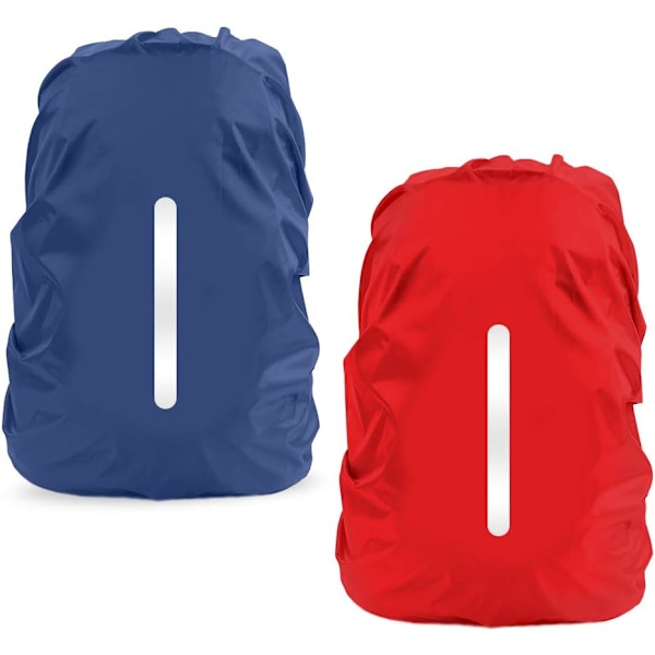 2 stk. Vandtæt Regnslag til Rygsæk, Reflekterende Regnbeskyttelse mod Støv og Tyveri M 26L-40L Navyblue and red