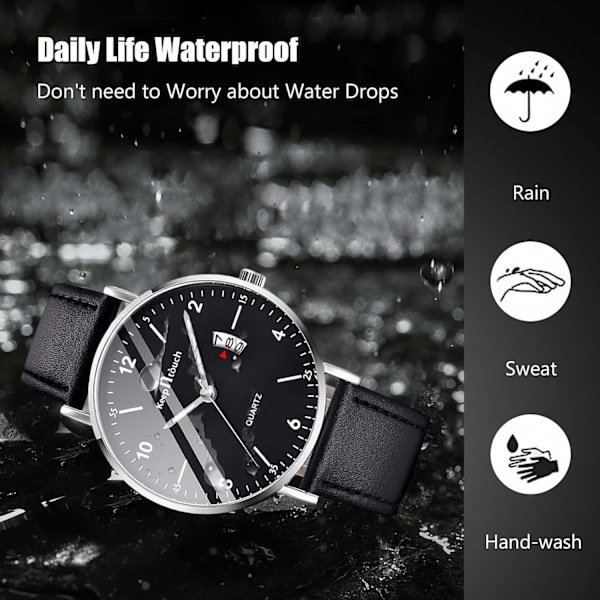 Herrarmbandsur Vattentätt Analog Kvartsur för Män Casual Luminous Watch Enkel Design Armbandsur Datumkalender Klocka, Silver Svart a, L