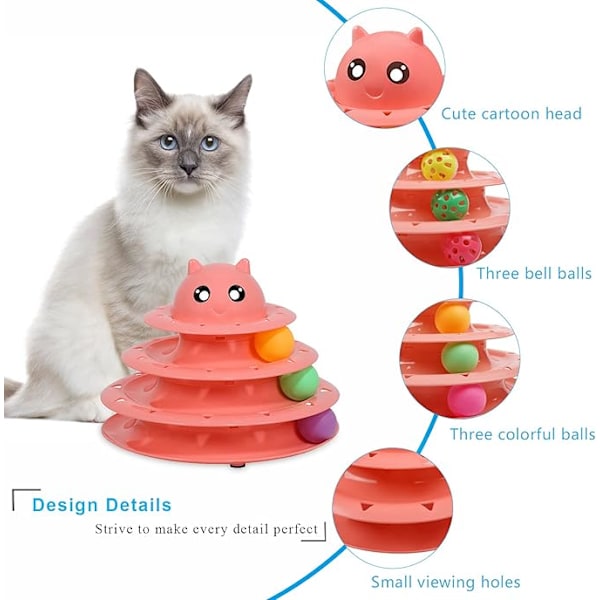 Kattelegetøj Rulle 3-Niveauer Pladespiller Kattelegetøj Bolde med Seks Col