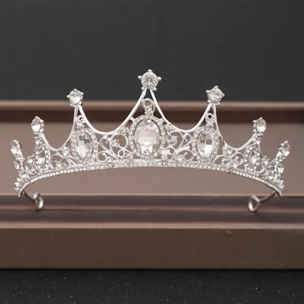 Elegant Lyx Flickor Kristall Brud Tiara Krona Födelsedagsfest Nytt Mode Brud Drottning Pannband Hår Smycken Tillbehör silver-002
