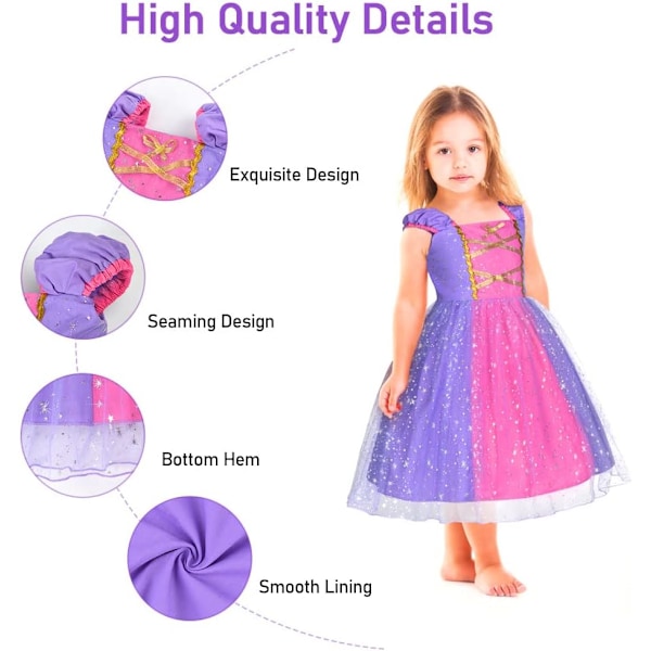 Rapunzel Prinsessklänningsset med Trollstav & Tiara, Flickors Maskeradklänning för Fester, Halloween 90 cm