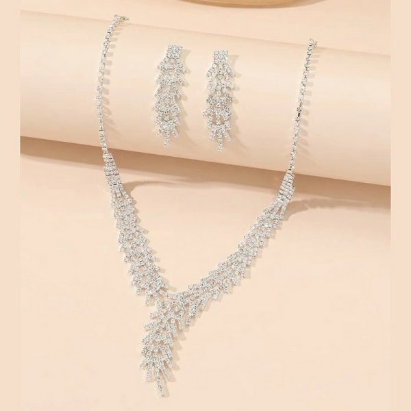 SQBB Berlock Halsband Örhänge Set Cubic Zirconia Shiny Bridal Party smycken Set