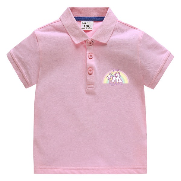 SQBB Sommarkläder för barn-POLO skjorta halvärm bomull-rosa 150cm