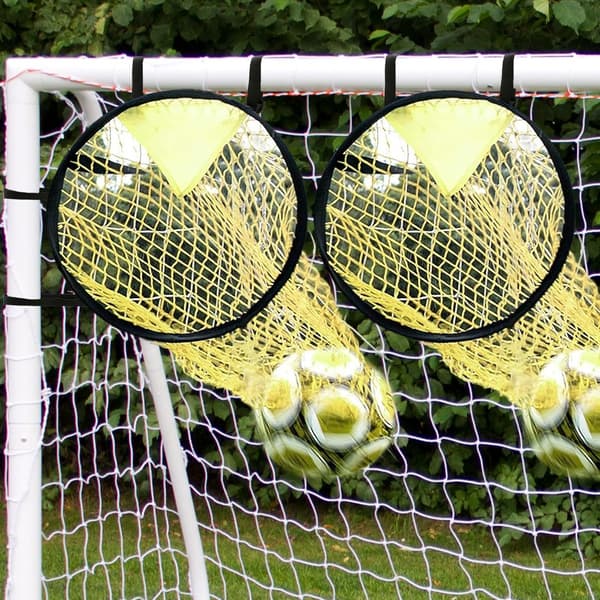 Fodboldmålnet sæt, justerbare spændestropper, hurtig installation skydetræner til baghaveøvelse, gul 2-pak
