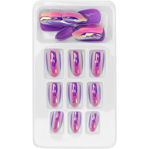 24pcs Medium Fake Nails, Full Coverage Reusable Press-On Nail Set