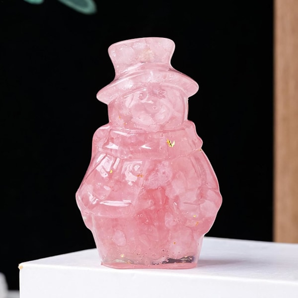 Krystal Snemand Figur - 3D Julepynt Miniature, Rosakvarts Rose quartz