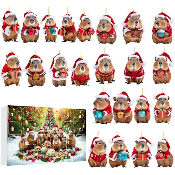 Capybara Julekalender, Akryl Julepynt til Jul 2024 Style