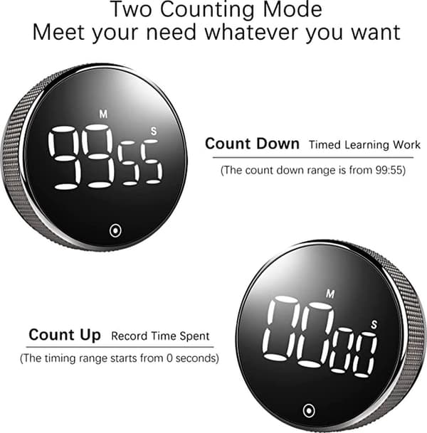 Digital kökstimer - Magnetisk timer - Duschklocka - Batterier ingår - Stoppur - Vridknapp - LED-display - Smart timer - Räkna upp - Räkna ner