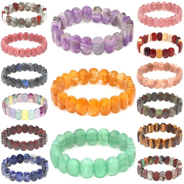 Natursten Kvadrat Perler Armbånd Ametyst Rosenkvarts Helbredende Krystal Reiki Ædelsten Bangle Smykker Til Kvinder Mænd Dalmation Jasper 1PC